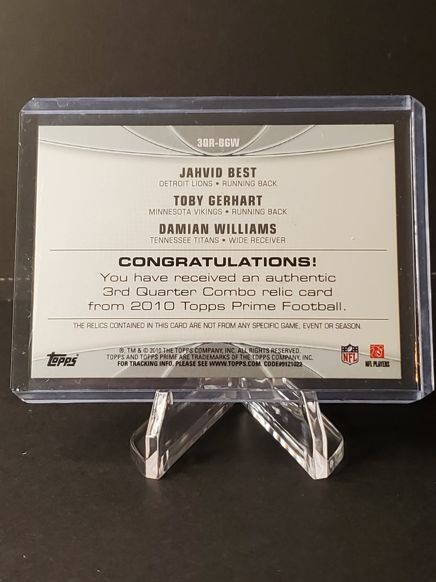 Jahvid Best / Toby Gerhart / Damian Williams 2010 Topps Prime Combo RC Jersey /275 #3QR-BGW