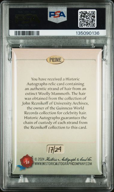 2024 Historic Autographs Prime Woolly Mammoth DNA Hair Relic /24 PSA 10 POP 1