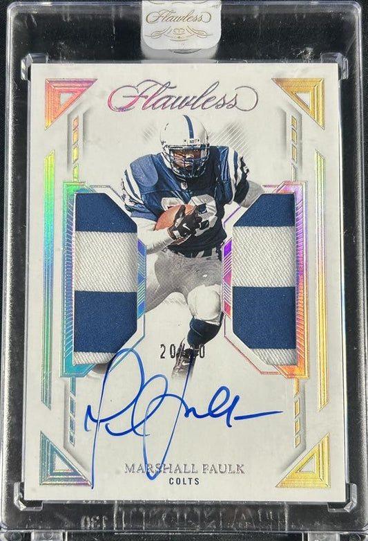 2023 Panini Flawless Marshall Faulk Patch Auto /20 On Card Bookend #DPA-MFA