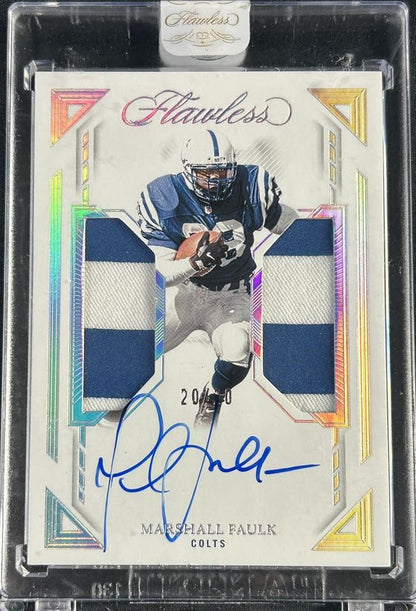 2023 Panini Flawless Marshall Faulk Patch Auto /20 On Card Bookend #DPA-MFA