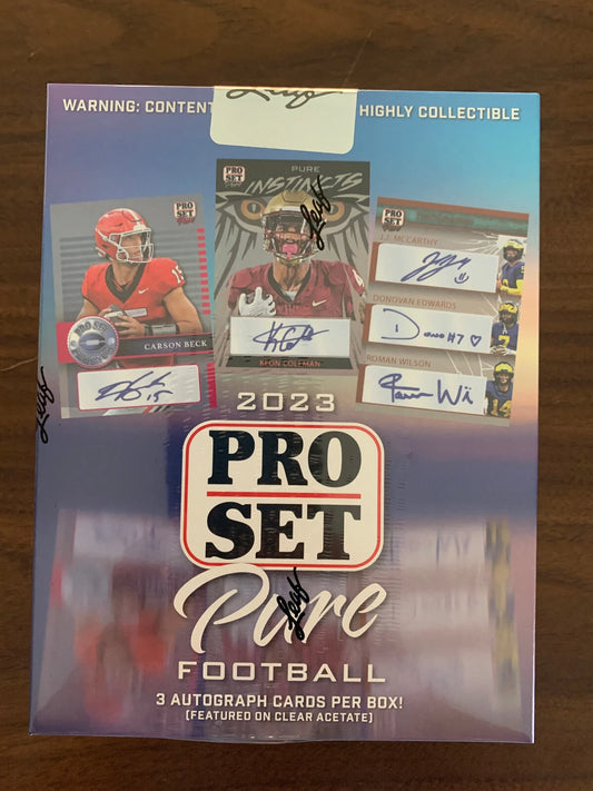 2023 Pro Set Pure Football Factory Sealed Hobby Box 3 Acetate Auto's Per Box