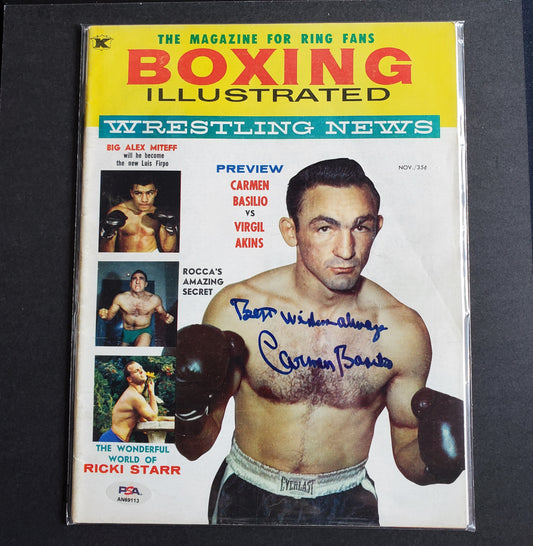 Carmen Basillo Signed Original 1958 Boxing Illustrated Magazine Inscribed "Best Wishes Always" (PSA)