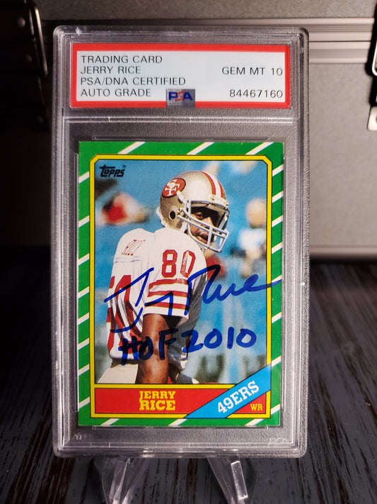 1986 Topps #161 JERRY RICE Signed Rookie Inscribed HOF 2010 PSA Gem MINT 10 AUTO