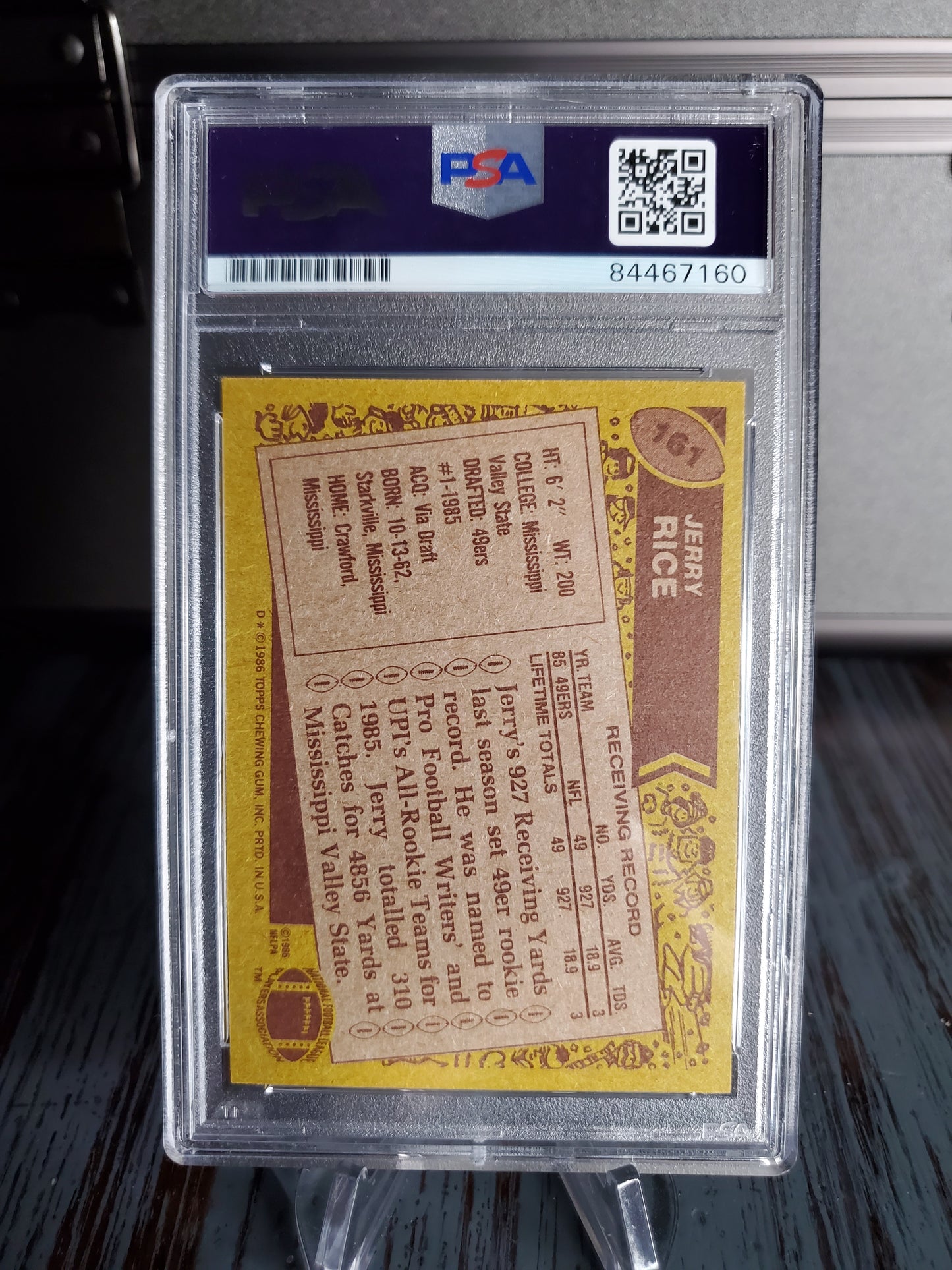1986 Topps #161 JERRY RICE Signed Rookie Inscribed HOF 2010 PSA Gem MINT 10 AUTO