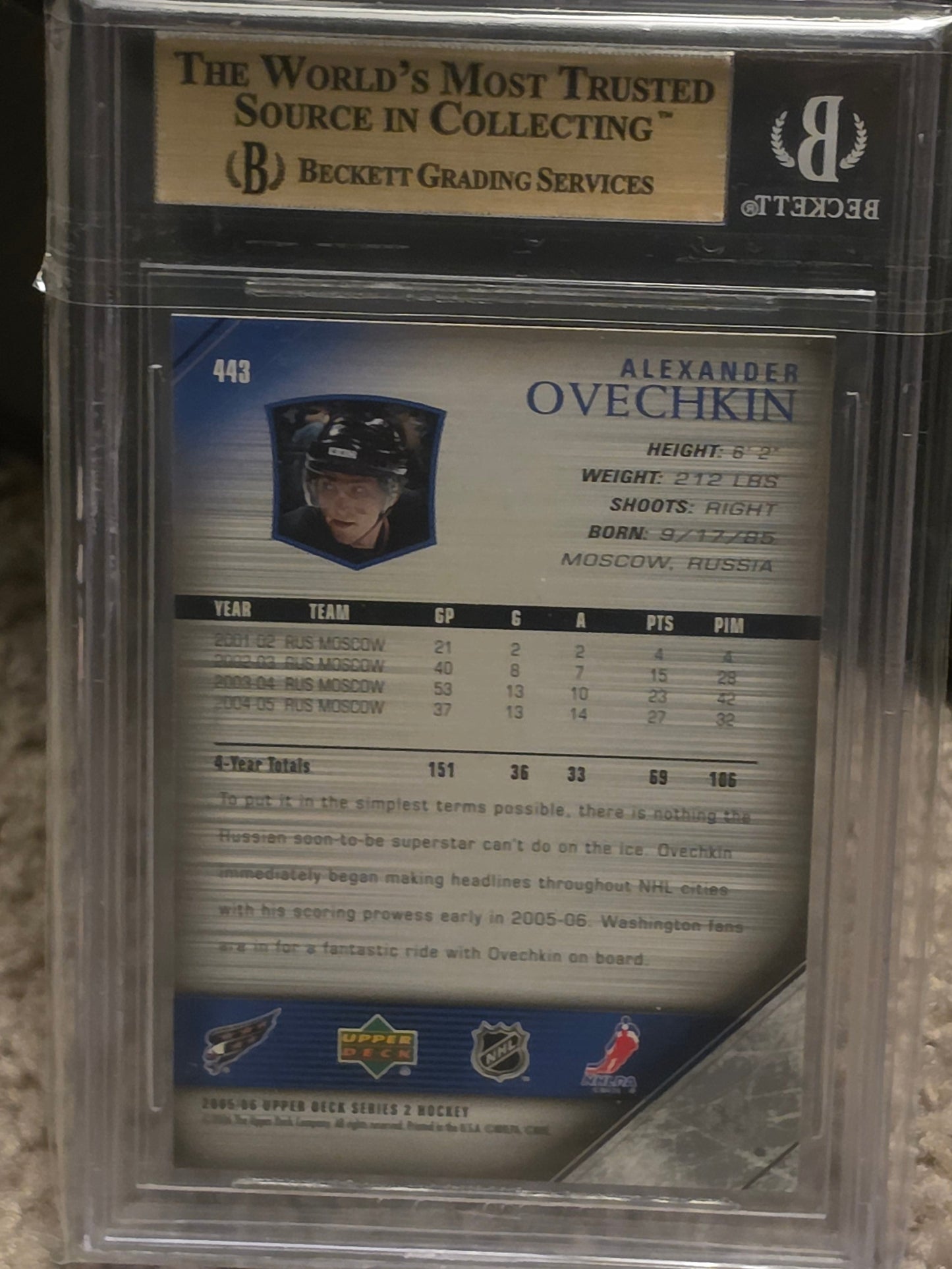 2005-06 Upper Deck Alexander Ovechkin YG RC #443 BGS 9.5