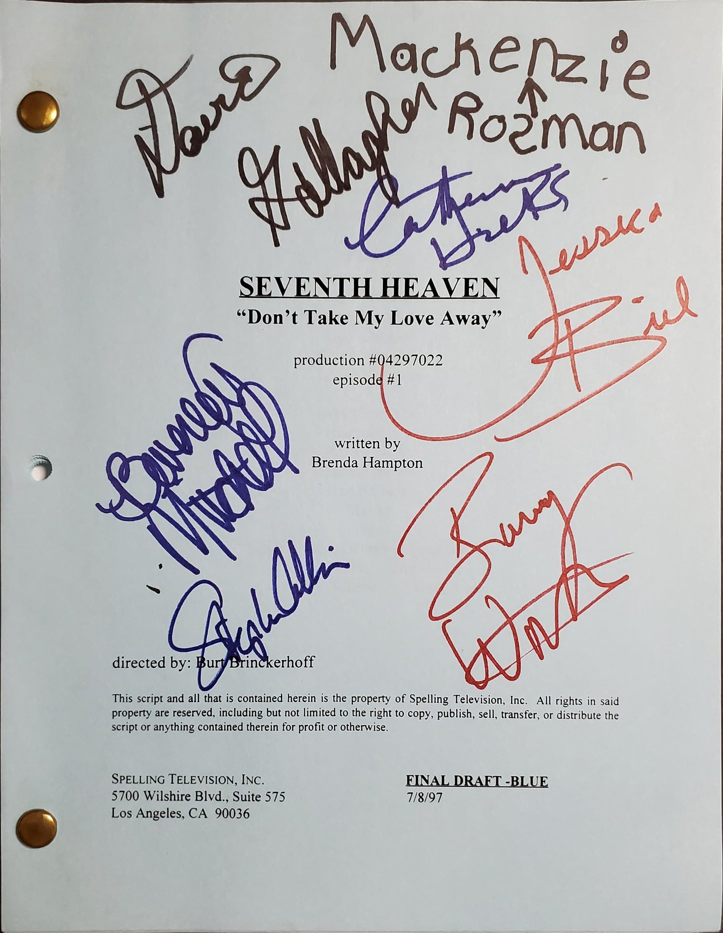 "7th Heaven" TV Script Cast-Signed by (6) with Jessica Biel, David Gallagher, Beverley Mitchell (JSA)