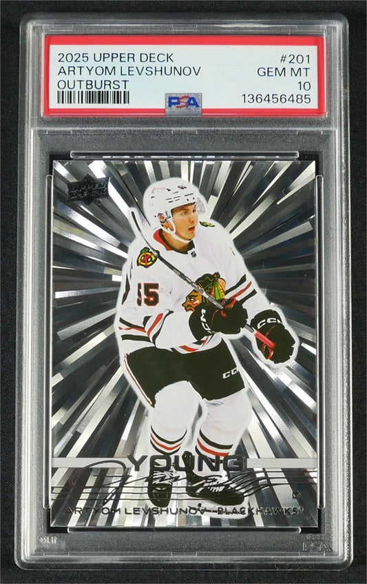 2025 Upper Deck #201 Artyom Levshunov Outburst PSA 10 GEM MINT Pop 3