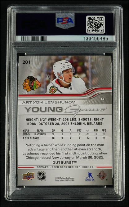 2025 Upper Deck #201 Artyom Levshunov Outburst PSA 10 GEM MINT Pop 3