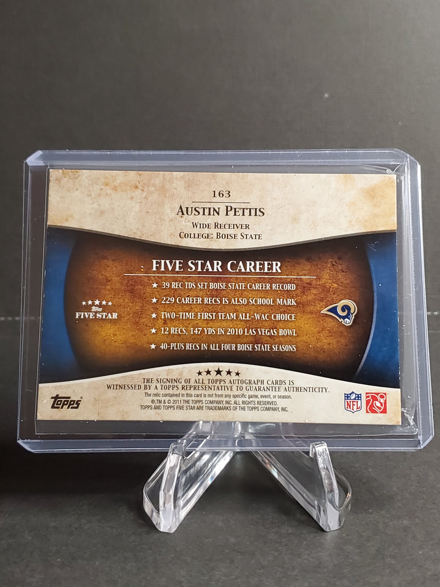 Austin Pettis 2011 Topps Five Star Patch Auto RC #163 /25