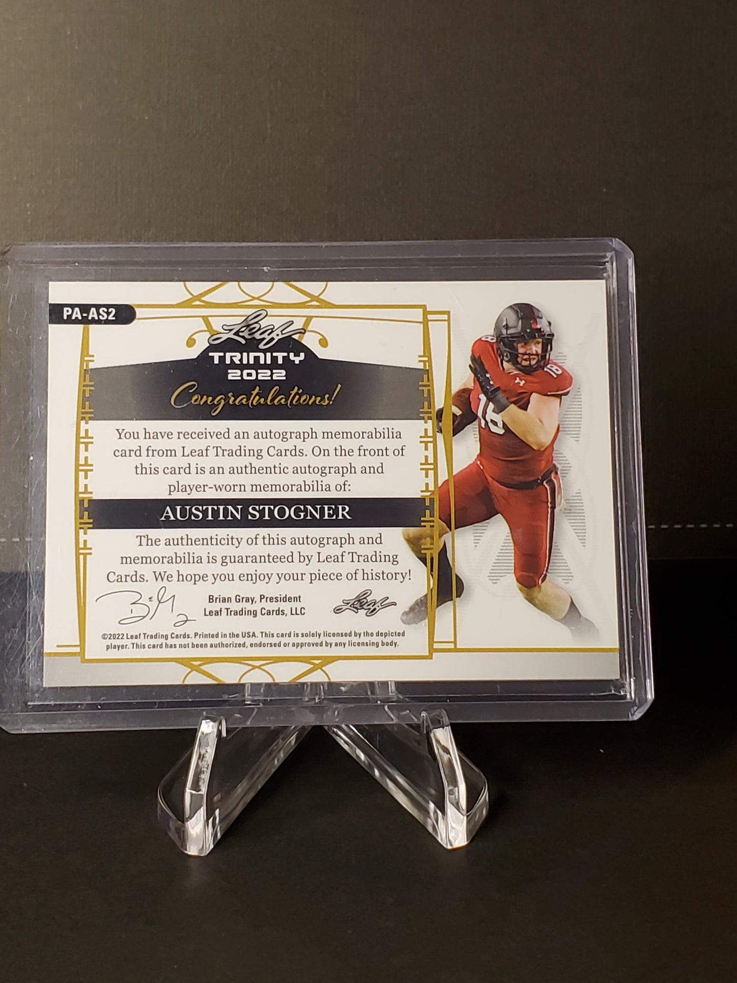 Austin Stogner 2022 Leaf Trinity Jumbo Patch AUTO - RPA Gold Foil #PA-AS2, /75