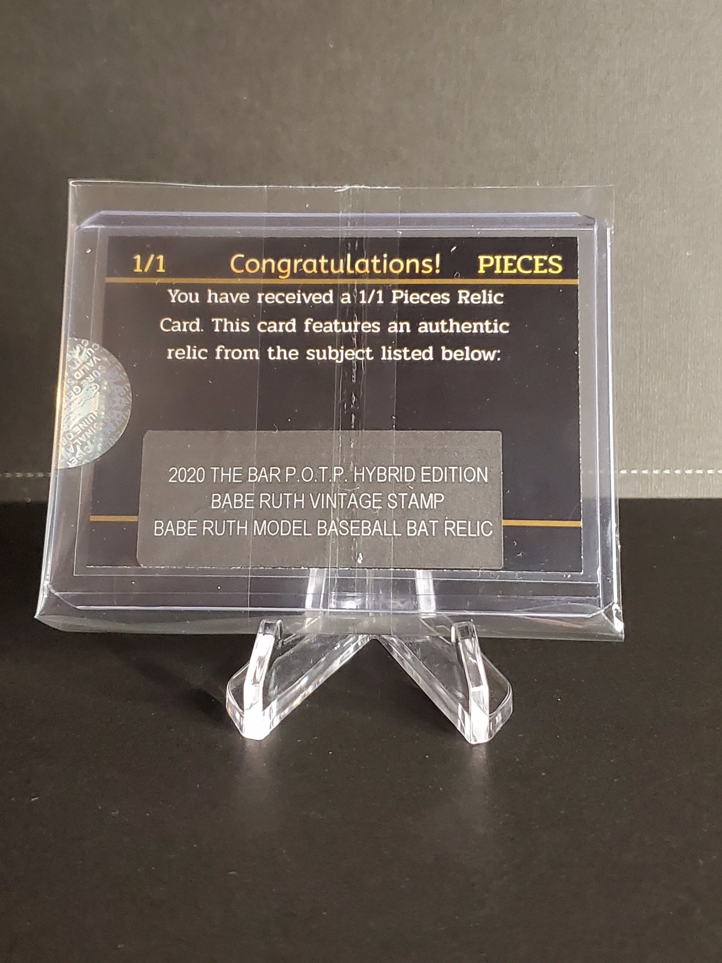 Babe Ruth 2020 The Bar Pieces of the Past Hybrid Edition 1/1 Relic