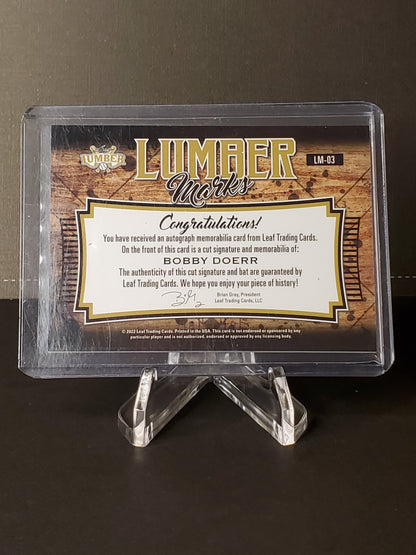 Bobby Doerr 2022 Leaf Lumber - Lumber Marks Cut AUTO H.O.F inscribed & Game Used Bat #LM-03. /35