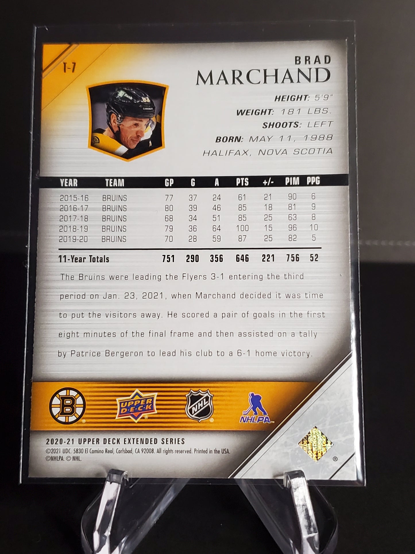 Brad Marchand 2020-21 Upper Deck Extended Series Tribute #T-7