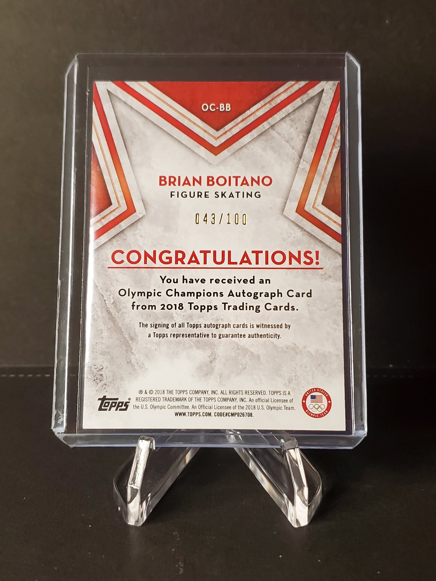 ULTRA RARE Brian Boitano 2018 Topps US Winter Olympics AUTO #OC-BB: #'d /100