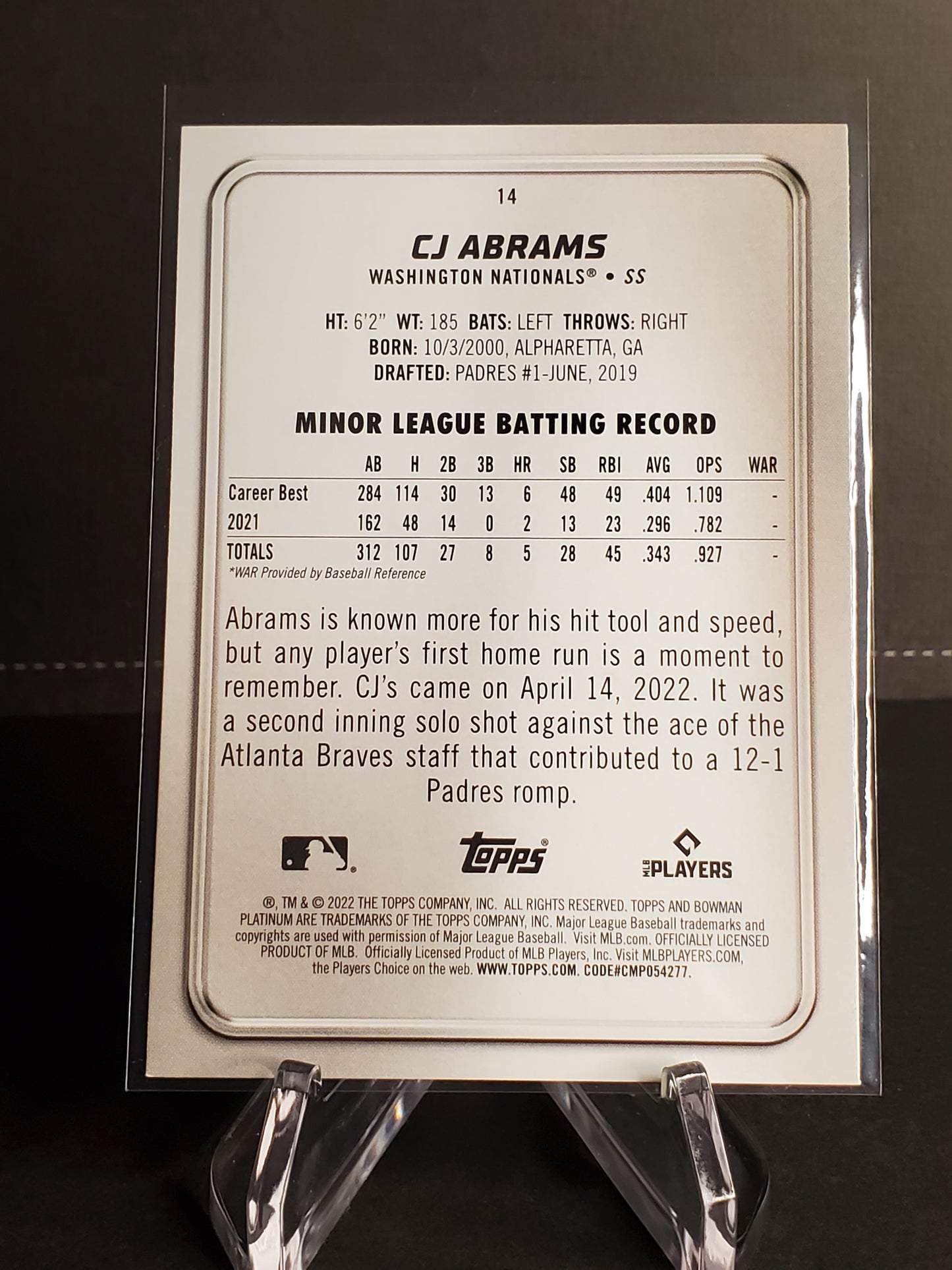 CJ Abrams 2022 Bowman Platinum RC #14