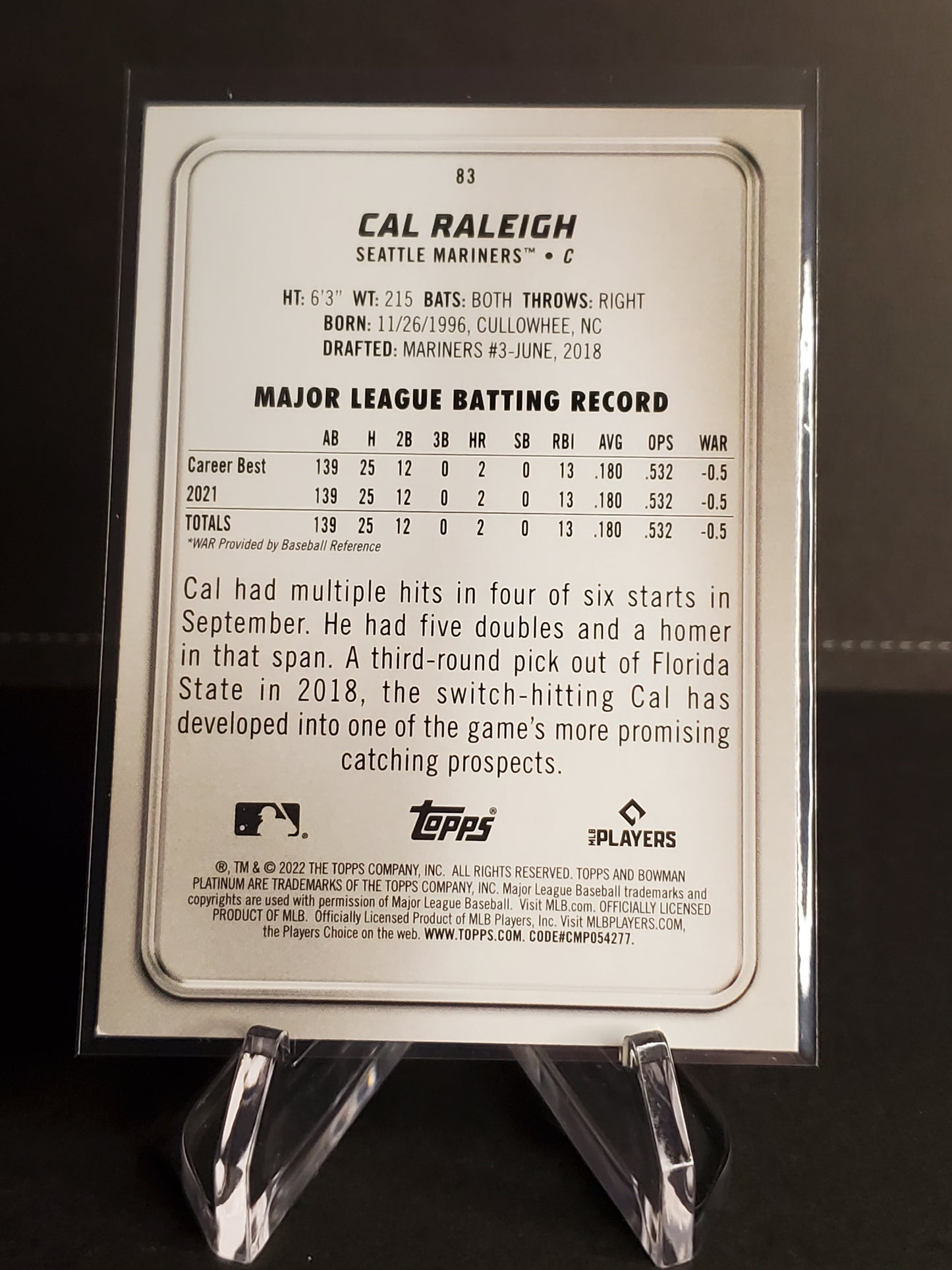 Cal Raleigh 2022 Bowman Platinum RC #83