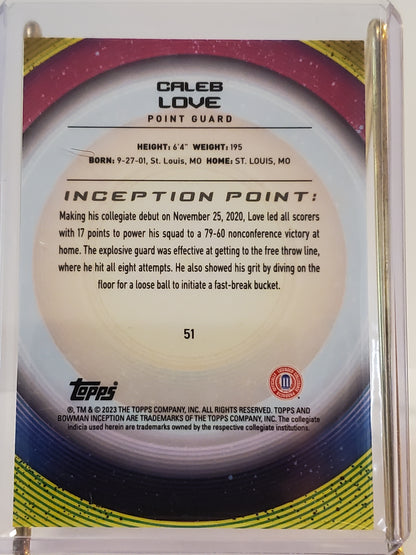 Caleb Love - 2022-23 Bowman University Inception #51 BLUE FOIL # 39/99