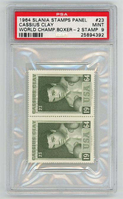 1964 Slania Stamps Panel Cassius Clay World Champ PSA 9 - 2 Stamp Rare Ali