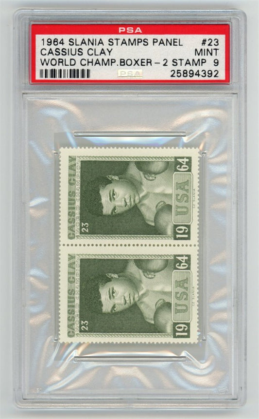 1964 Slania Stamps Panel Cassius Clay World Champ PSA 9 - 2 Stamp Rare Ali