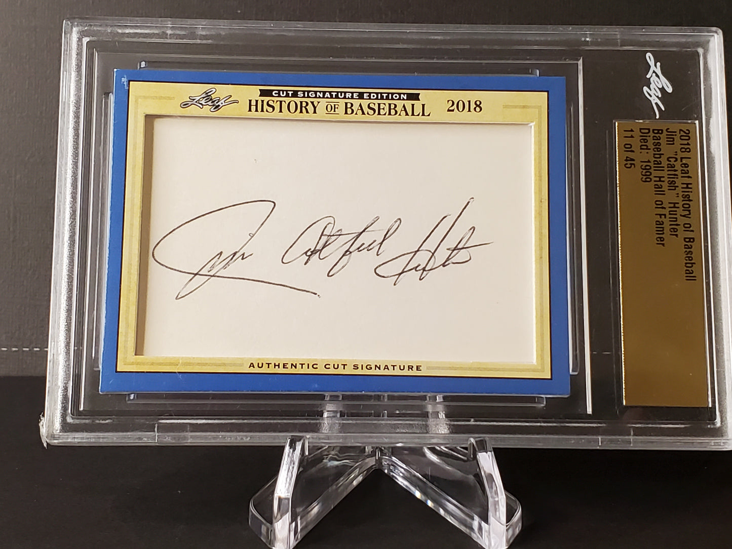 Jim "Catfish" Hunter 2018 Leaf History of Baseball Cut AUTO #'d 11/45