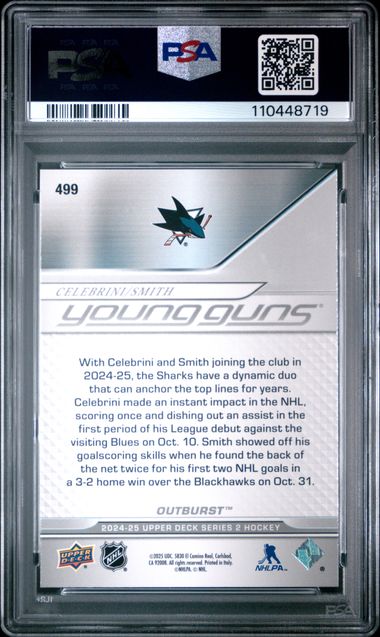 2024-25 Upper Deck Macklin Celebrini Young Guns Outburst PSA 10 RC #451