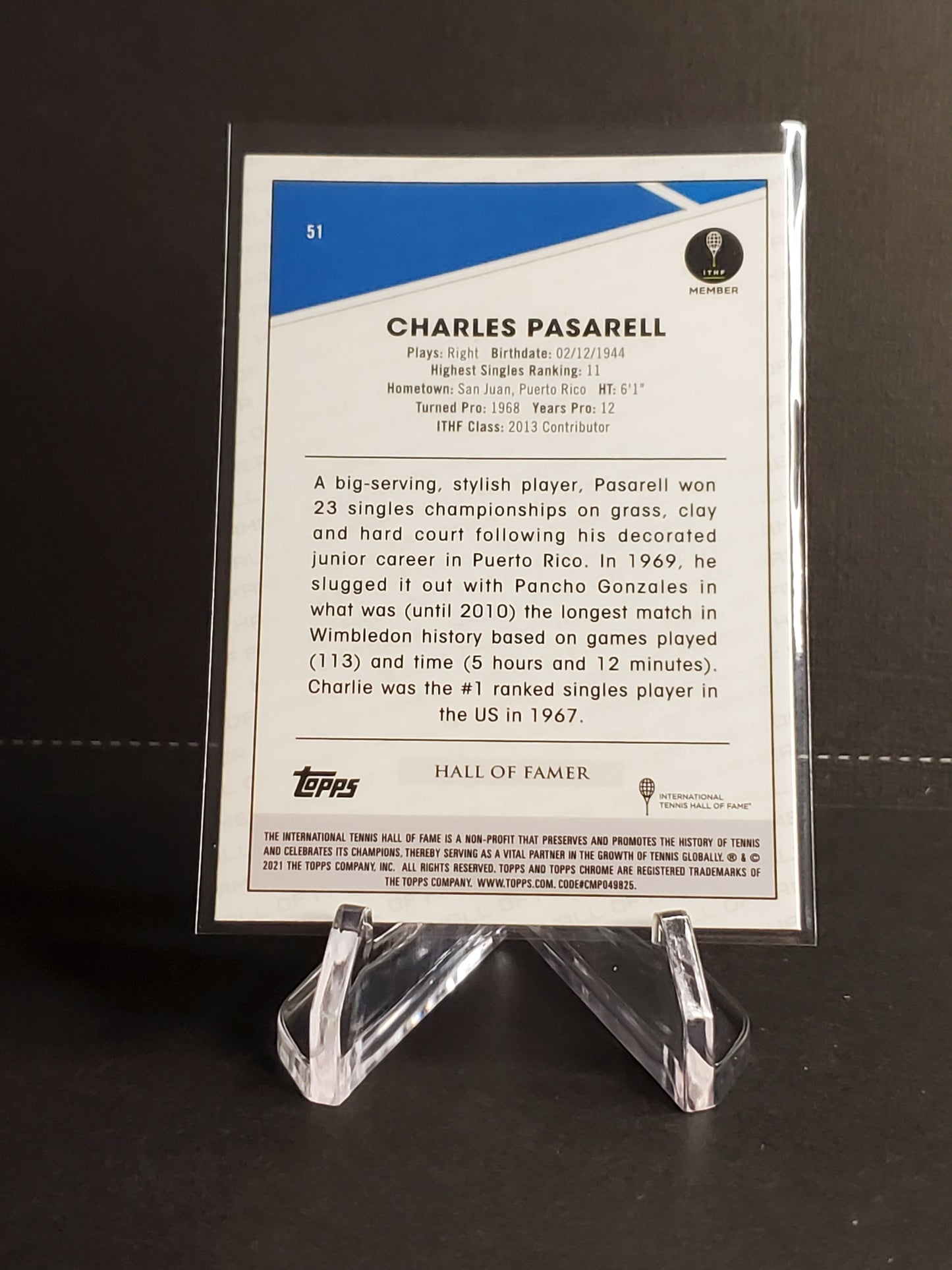 Charles Pasarell 2021 Topps Chrome Tennis B&W Mini-Diamond Parallel #51