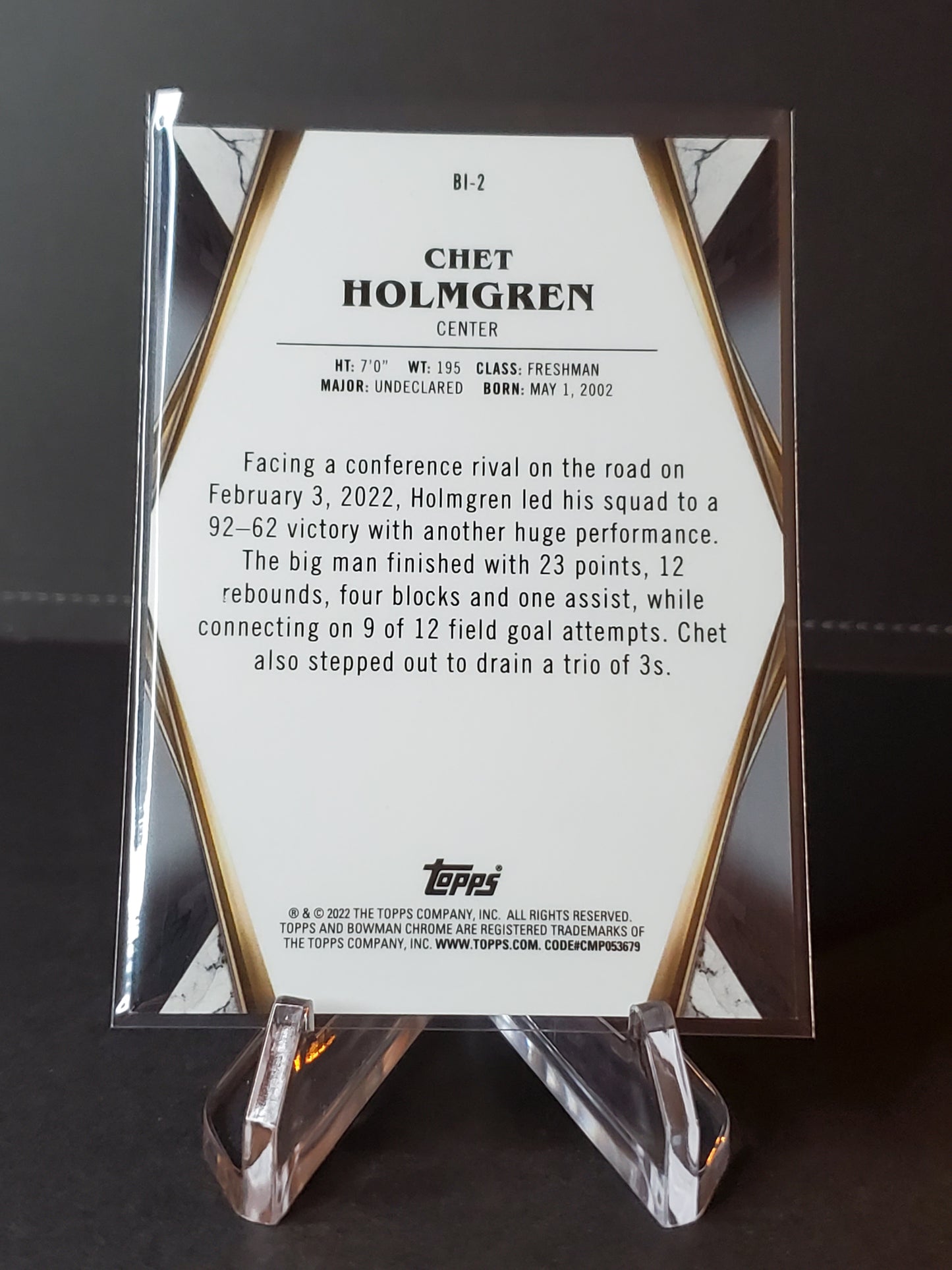Chet Holmgren 2021-22 Bowman University Chrome Bowman Invicta #BI-2