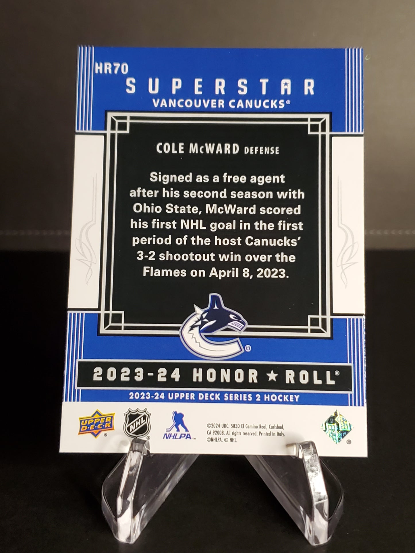 Cole McWard 2023/24 Upper Deck Series 2 Honor Roll #HR70