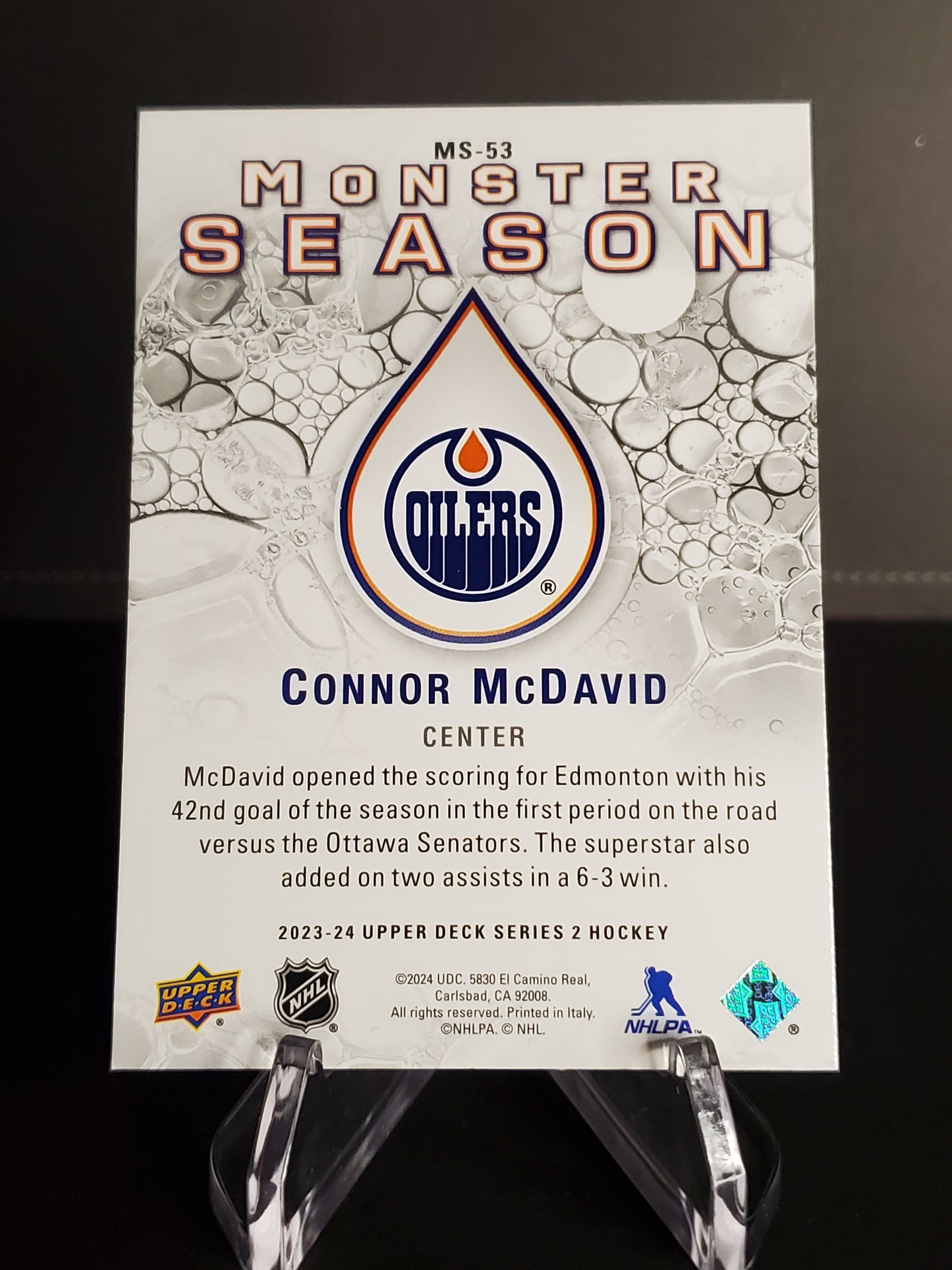 Connor McDavid 2023/24 Upper Deck Series 2 Monster Season #MS-53