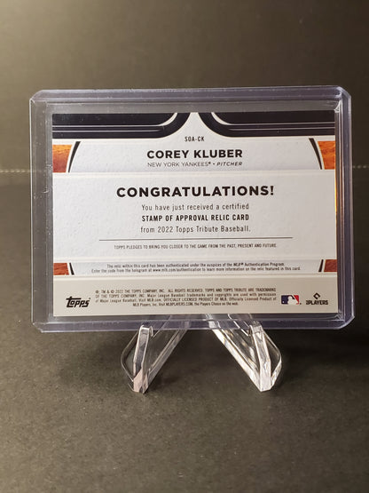 Corey Kluber 2022 Topps Tribute /99 SP Stamp of Approval Green SOA-CK