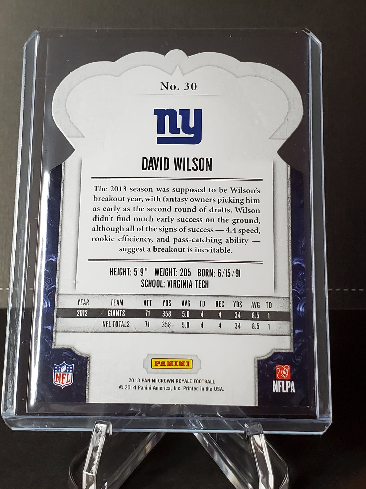 David Wilson 2013 Panini Crown Royale Football RED Die-Cut #30: /99