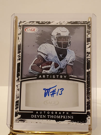 Deven Thompkins - 2022 Sage Artistry Football Card Autograph A-DT2