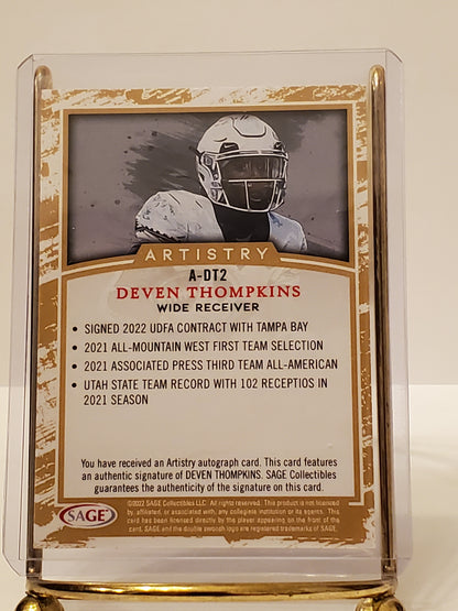 Deven Thompkins - 2022 Sage Artistry Football Card Autograph A-DT2