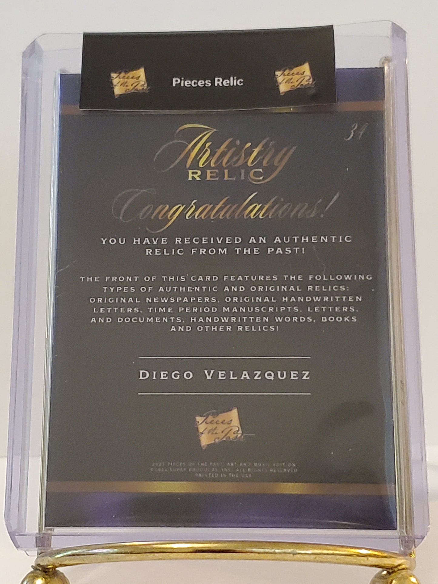 Diego Velazquez 2023 Pieces of the Past: 7 Year Edition Authentic Artistry Relic