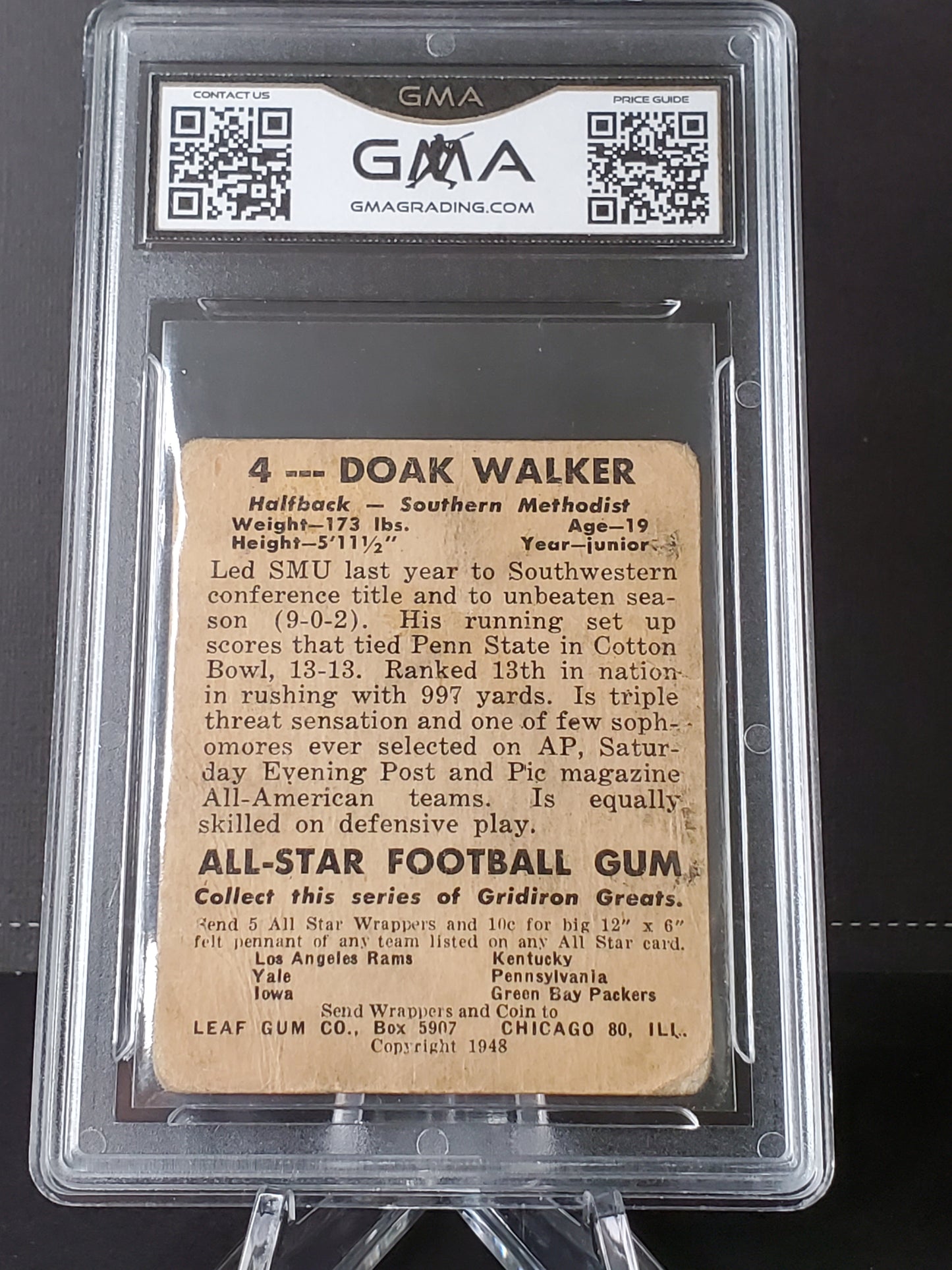 Doak Walker 1948 Leaf Yellow Background RC #4 (GMA 2)