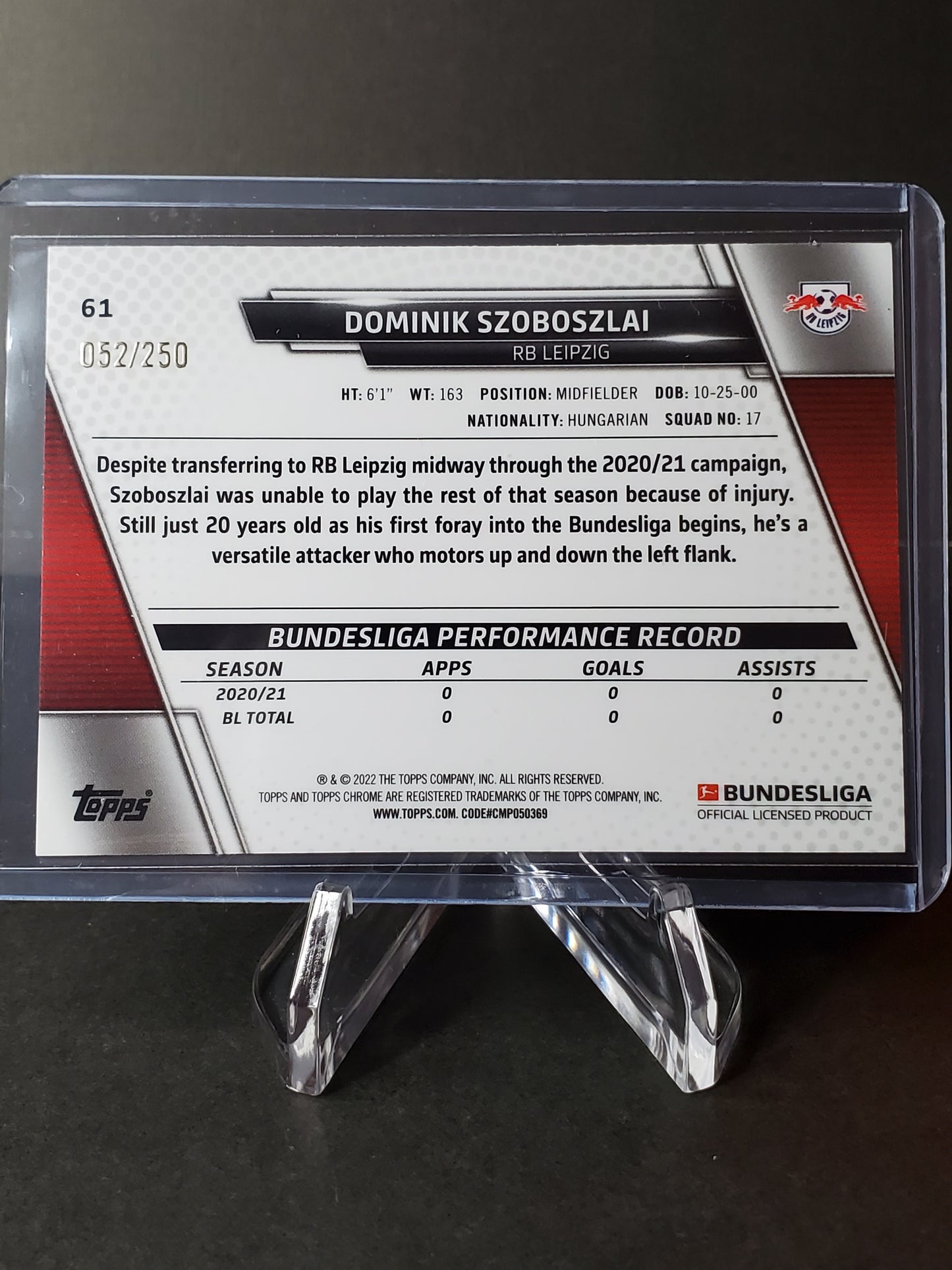 Dominik Szobozlai 2022 Topps Chrome Bundesliga X Fractor #61: /250