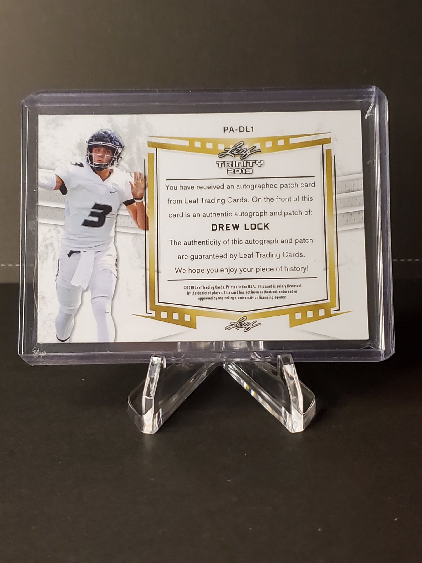 Drew Lock 2019 Leaf Trinity Jumbo Patch/AUTO #PA-DL1