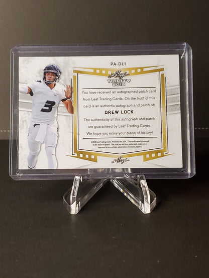 Drew Lock 2019 Leaf Trinity Jumbo Patch/AUTO #PA-DL1
