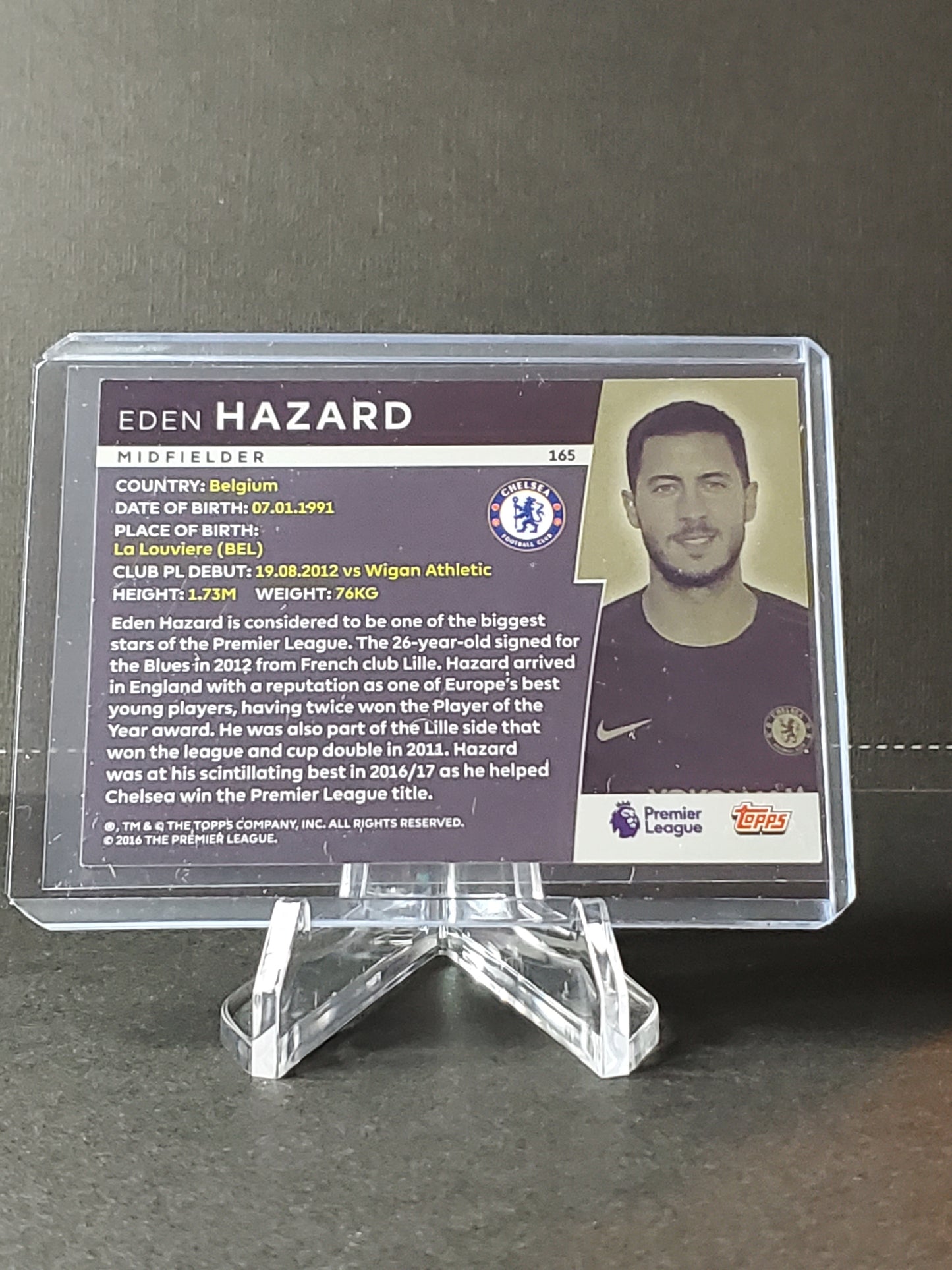 Eden Hazard 2016 Topps Premier League Platinum Icons Parallel #165