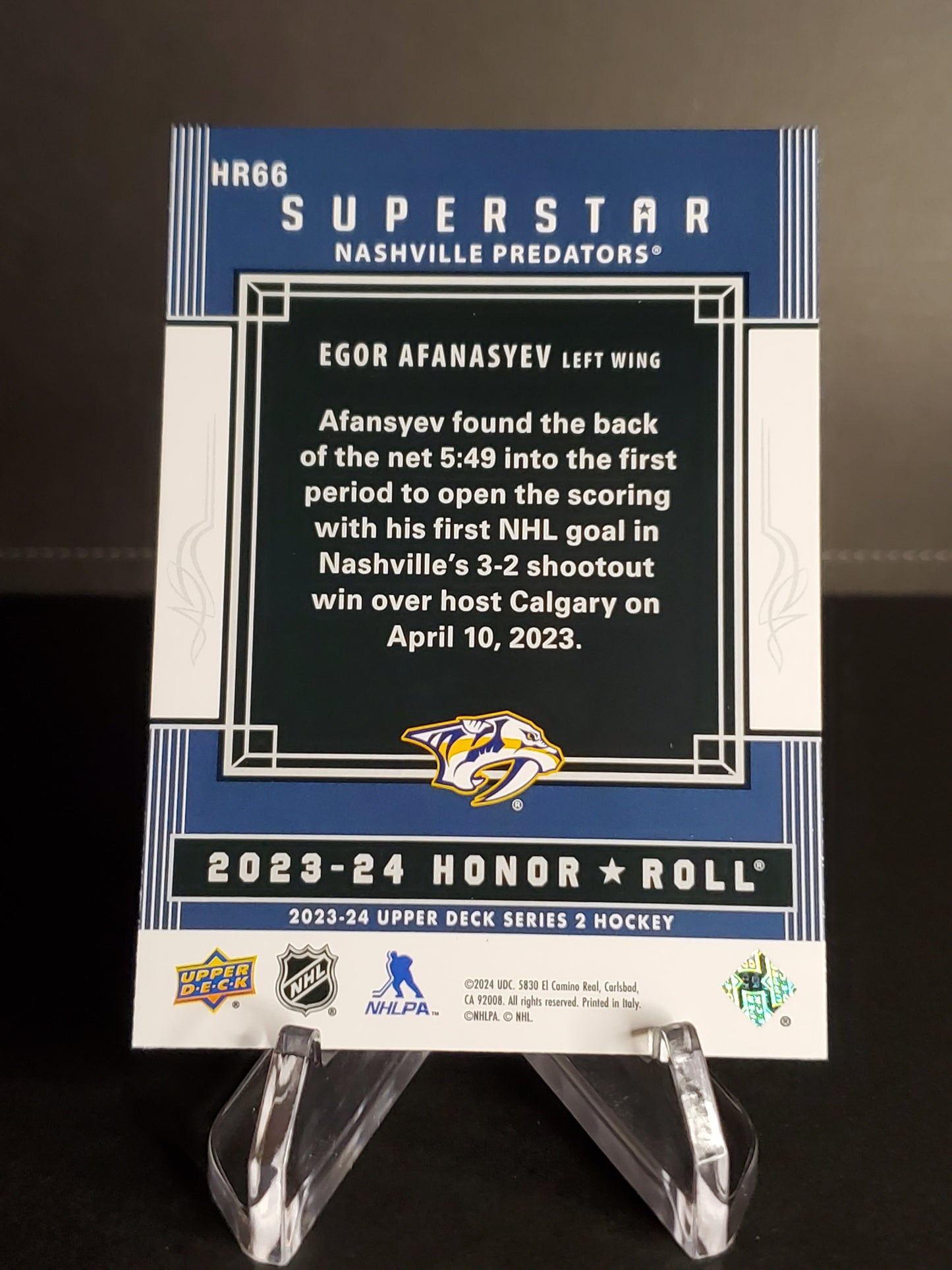 Egor Afanasyev 2023/24 Upper Deck Series 2 Honor Roll #HR66