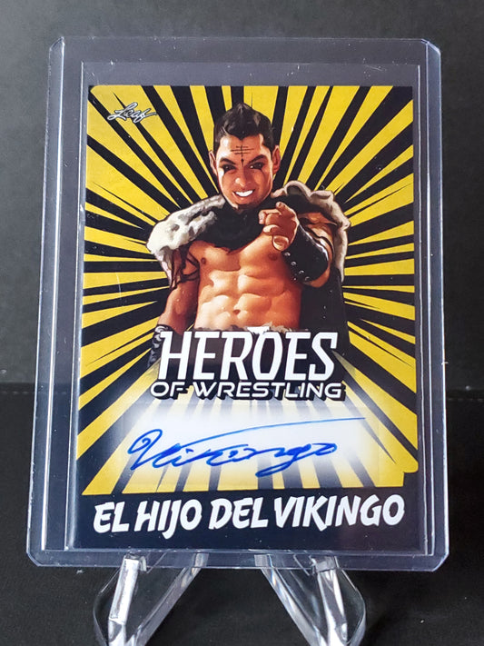 El Hijo Del Vikingo 2023 Leaf Heroes of Wrestling AUTO Yellow #BA-EHV