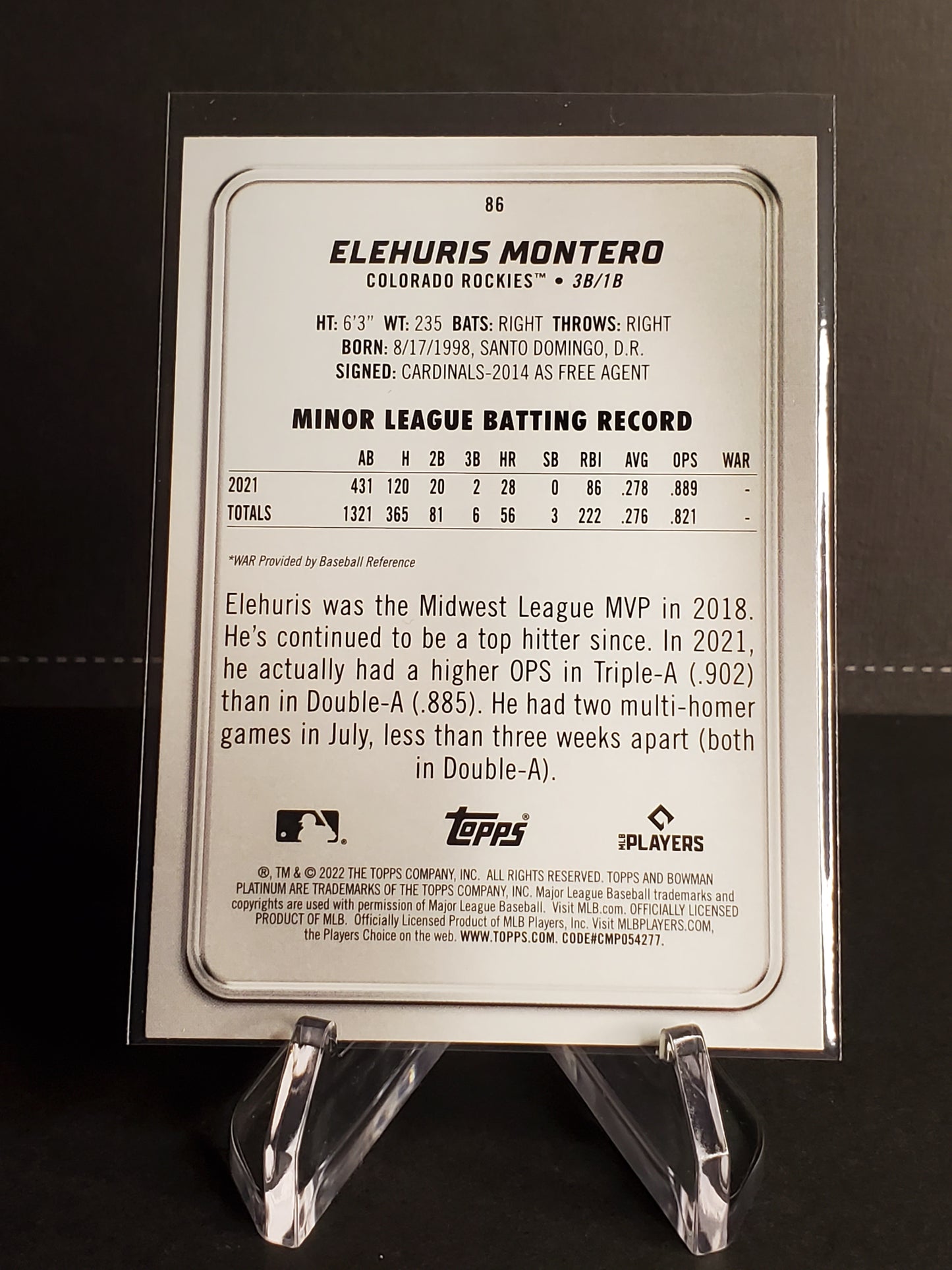 Elehuris Montero 2022 Bowman Platinum RC #86