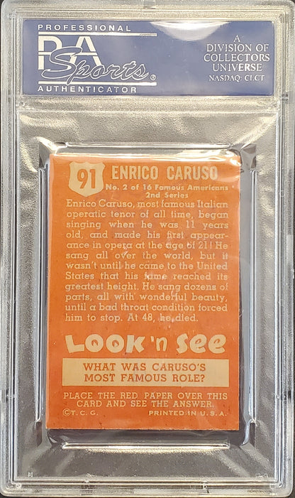 Enrico Caruso 1952 Topps Look 'N See # 91 PSA 8