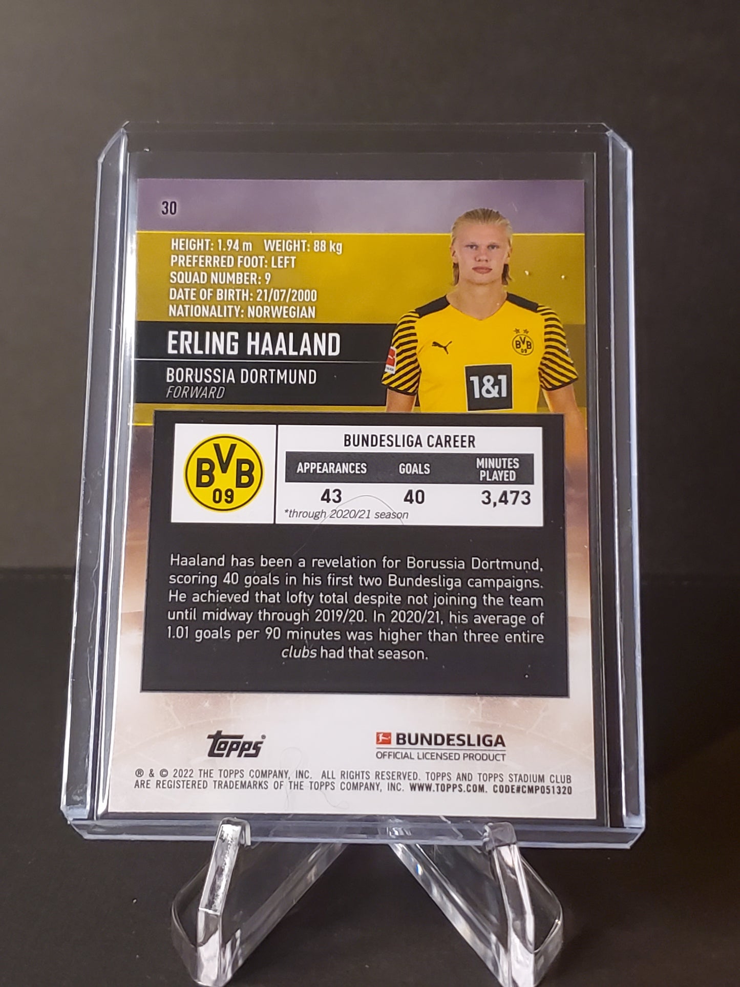 Erling Haaland 2021-2022 Topps Stadium Club Chrome Base #30