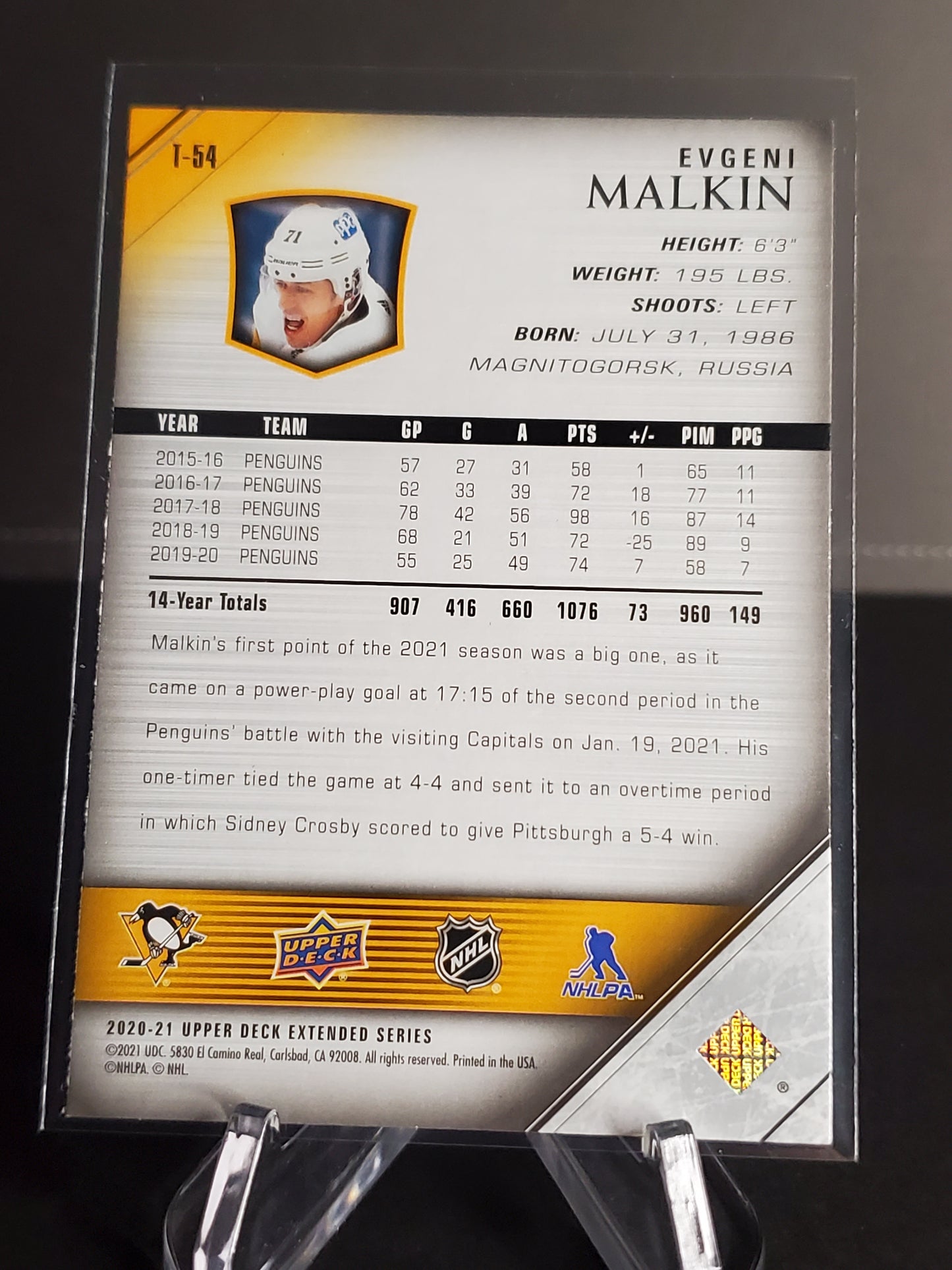 Evgeni Malkin 2020-21 Upper Deck Extended Series Tribute #T-54