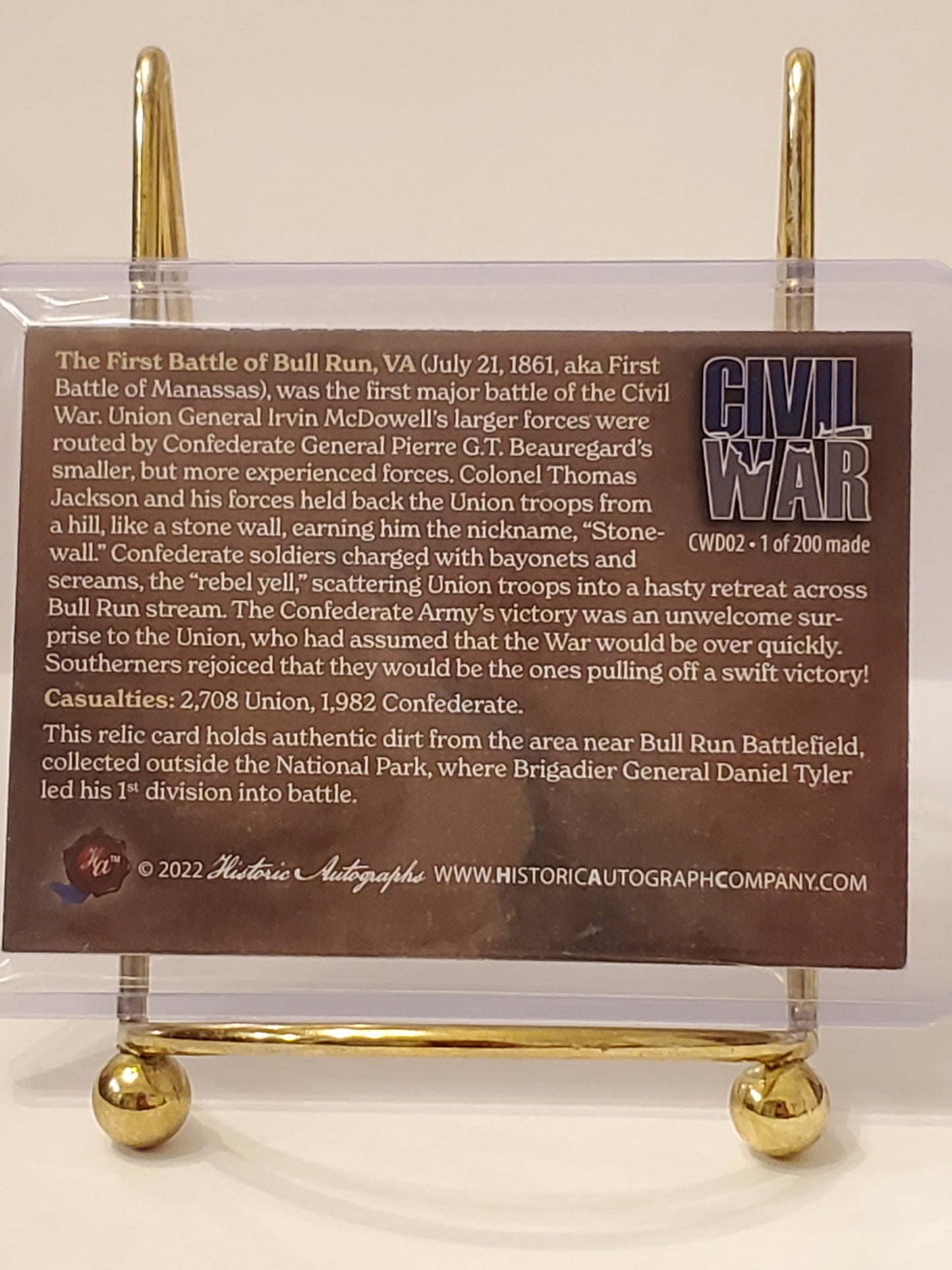 First Battle of Bull Run 2023 Civil War - Historic Autograph Dirt Relic