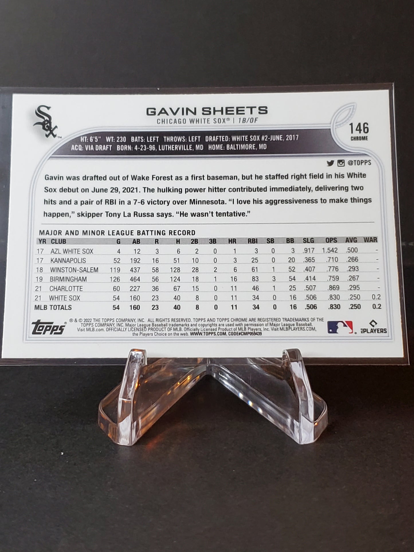 Gavin Sheets 2022 Topps Chrome RC #146