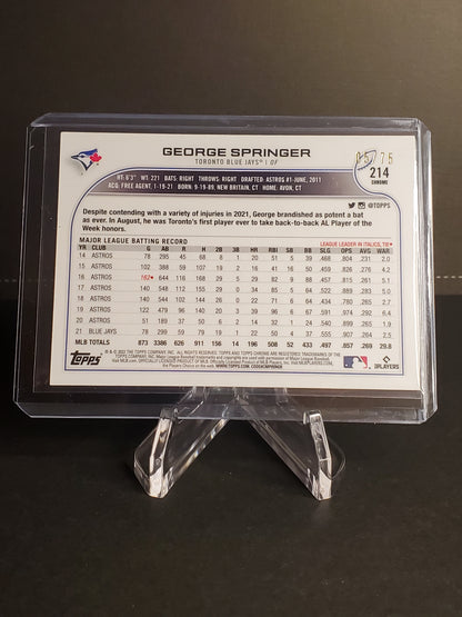 George Springer 2022 Topps Chrome Blue/Yellow Sonic Pulse /75 #214