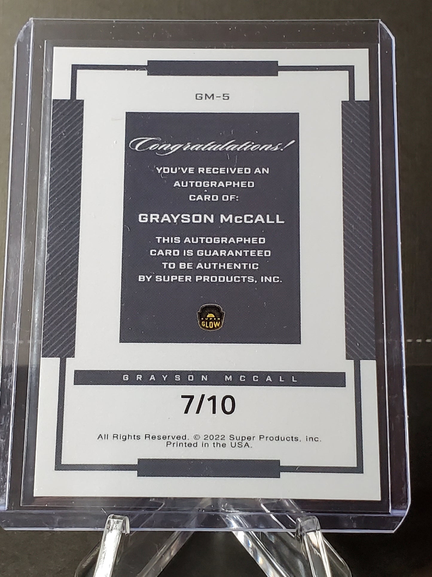 Grayson McCall 2022 Super Doubles 1st EVER Super Glow AUTO #GM-5: /10