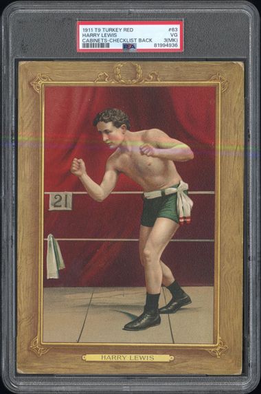 1911 TURKEY RED CABINETS T9 #63 HARRY LEWIS CABINETS - CHECKLIST BACK PSA 3 (MK)